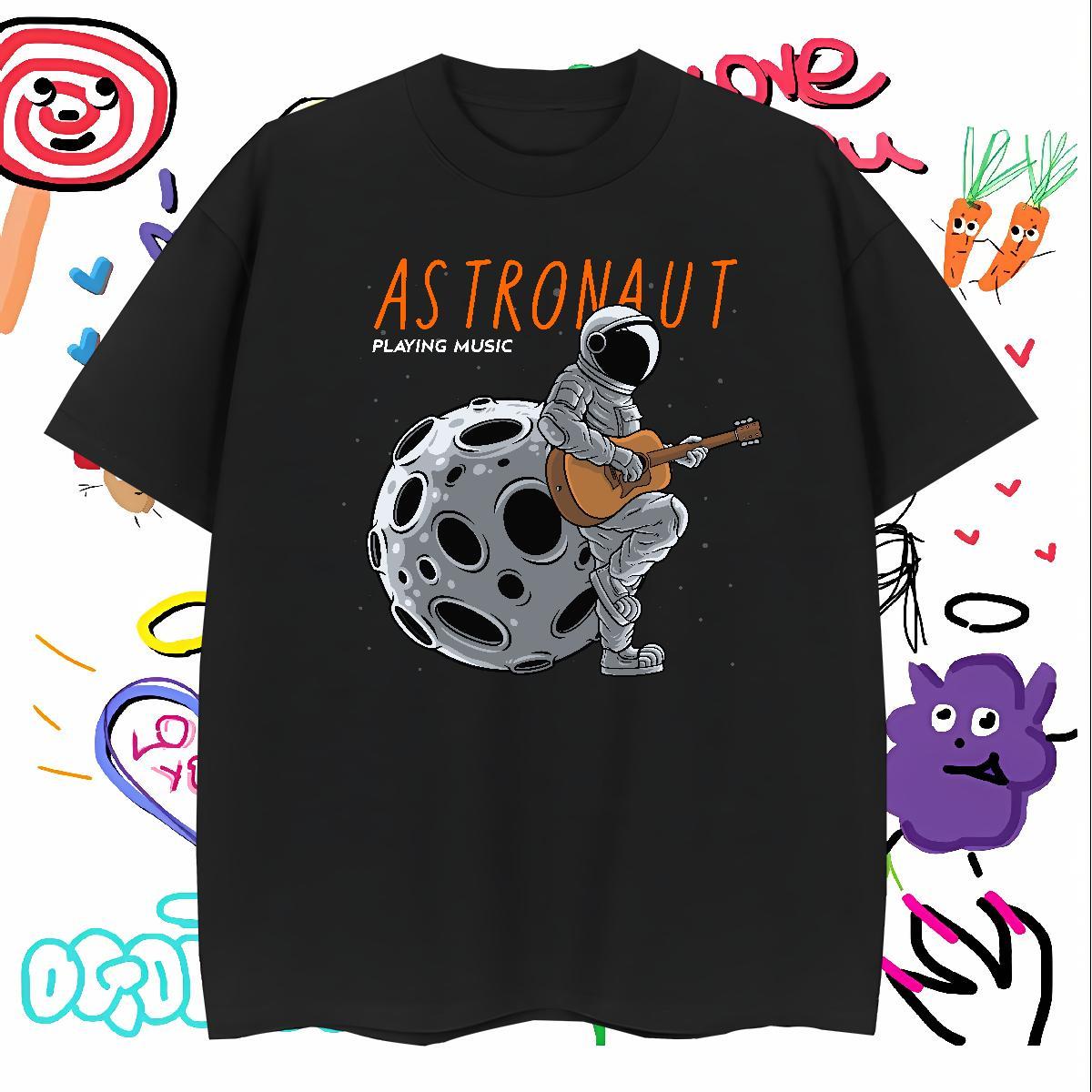 Men T Shirts 100% Cotton 230g cosmonaut Beach Pure Cotton Oversized 3XL 4XL Couples T Shirts 2024 New Cool Wear