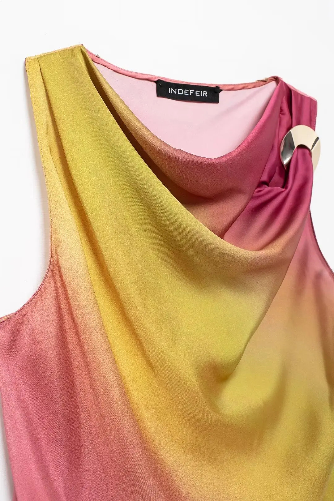 TRAFZA Fashion Women Skirt Suit Tie Dye Folds Metal Decorate Sleeveless Slim Top Elegant Chic Printed Midi Skirt Mujer 240815