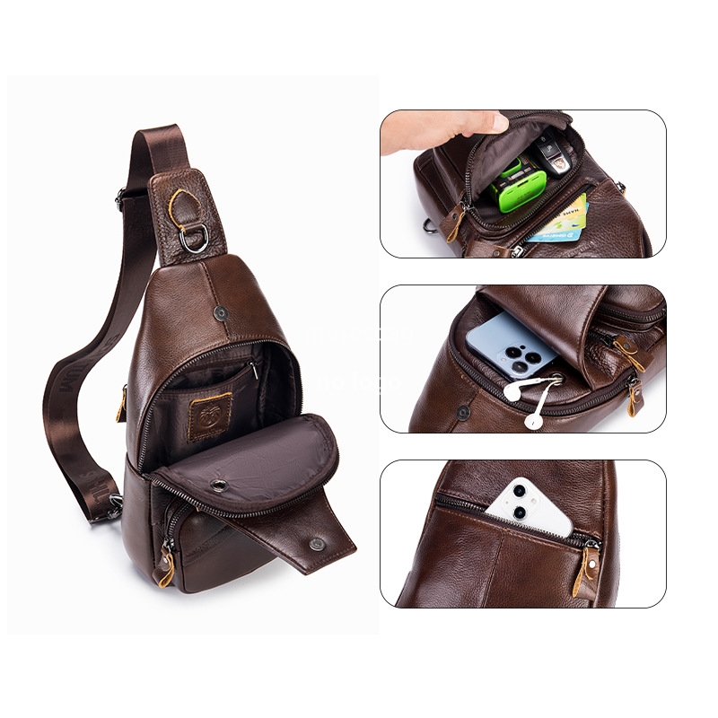 High quality leather crossbody chest bag men's vintage senior layer leather cross border explosive men's front body bag
