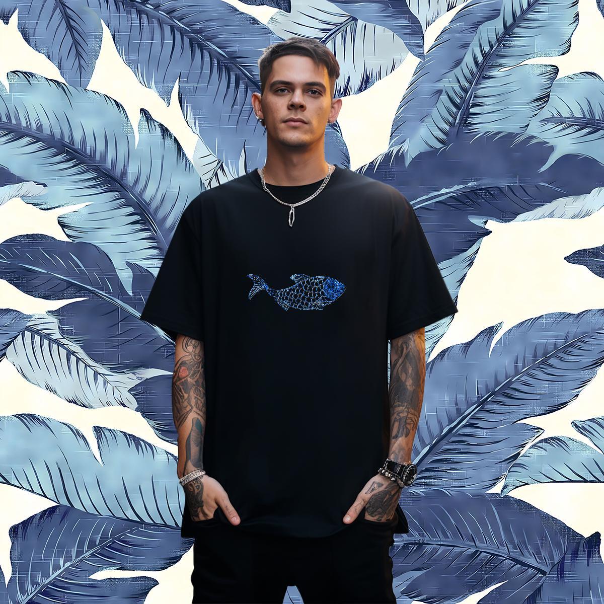 Wholesale T-Shirts fish Pure Cotton Summer Casual Plus Size Cartoon 230g 100% Cotton Men Clothes T-Shirt Fashion Tshirts