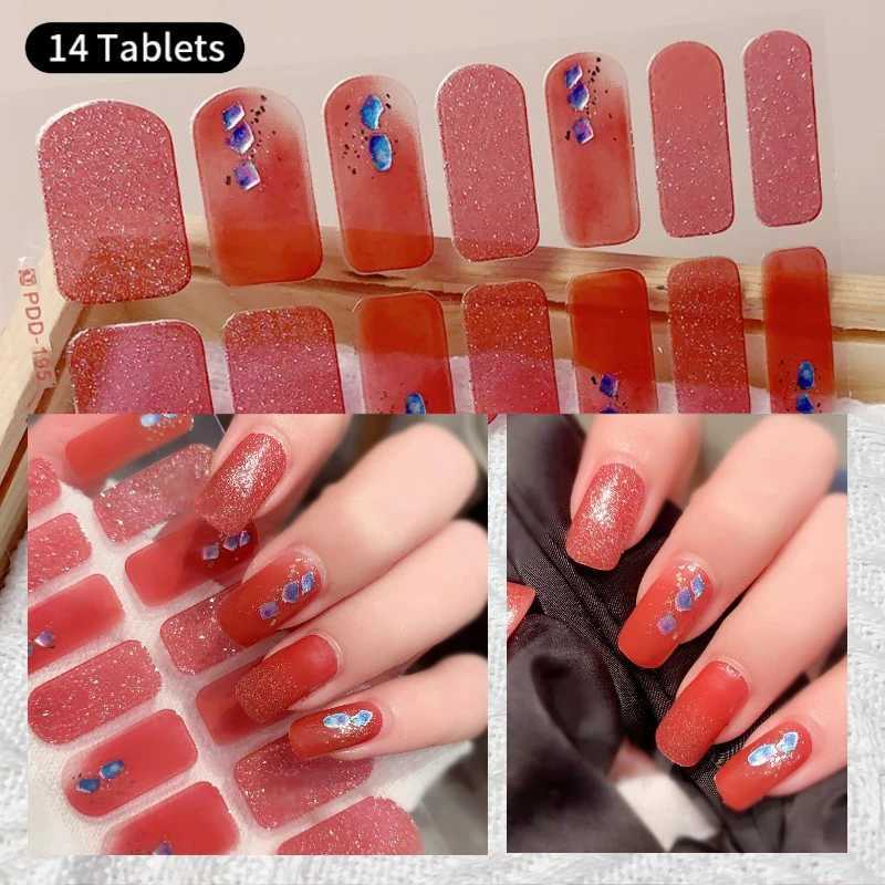 14Tips Glitter Full Cover Nail Stickers Self Adhesive Full Nail Decals Nail Gel Polish Decoration Designer Creative Nail ArtXJ240815
