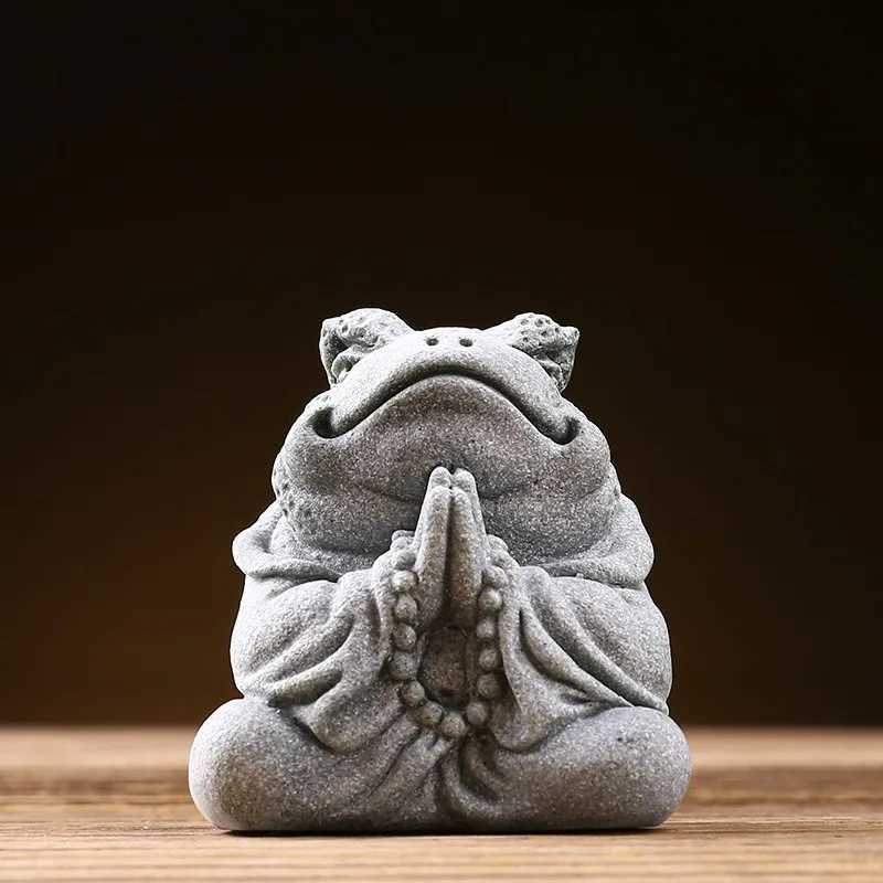 Creative Handmade Stone Tea Pet Decoration Gold Toad Green Sand Stone Animal Statue Fish Tank Landscape Home Tea Tray OrnamentsXJ240814
