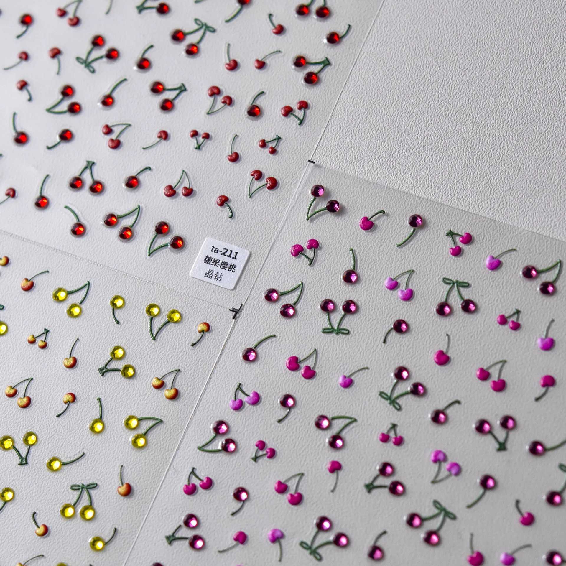 1pcs 5D Luxury Red Pink Yellow Cherry Nail Art Stickers Sweet Kawaii Fruit Nail Decoration Decals Adhesive Transfer Slider DIYXJ240814