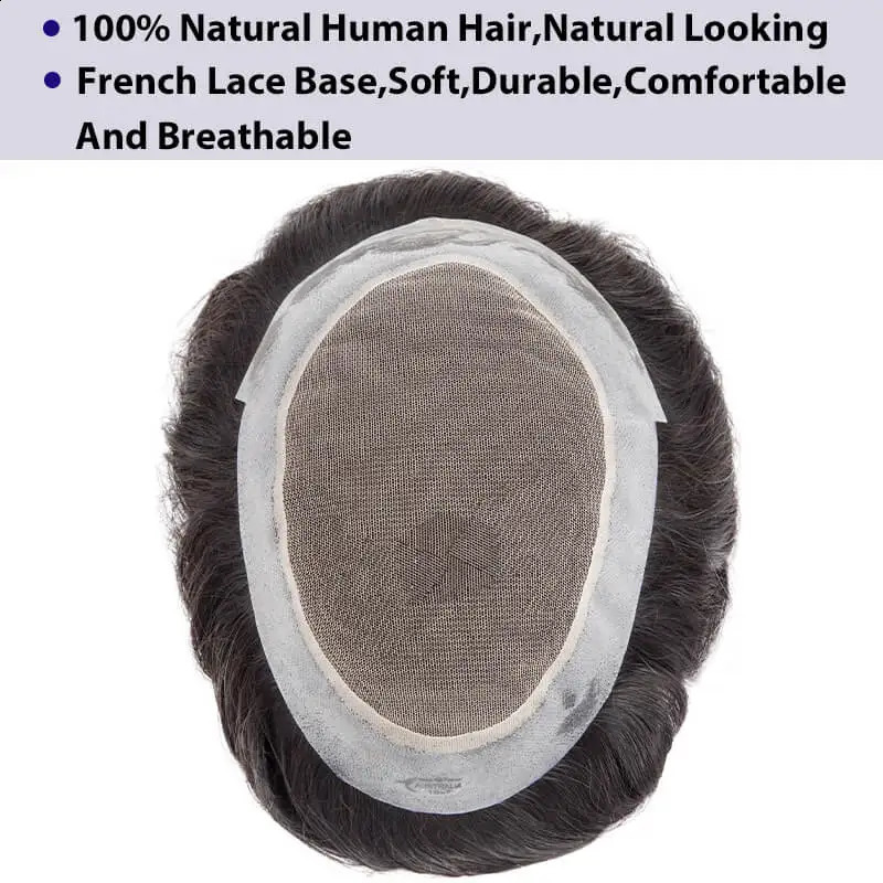 Australia French Lace And Skin Base Male Hair Prosthesis 6 Natural Human Hair Toupee Man Wig Breathable Hair Replacement System 240813