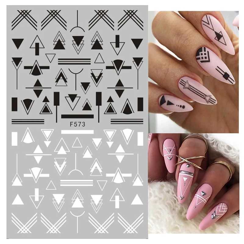 Black White Maple Leaf Nail Stickers Geometric Lines 3D Adhesive Stickers Nail Parts Flowers Feather Nail Decals Nail SlidersXJ240814