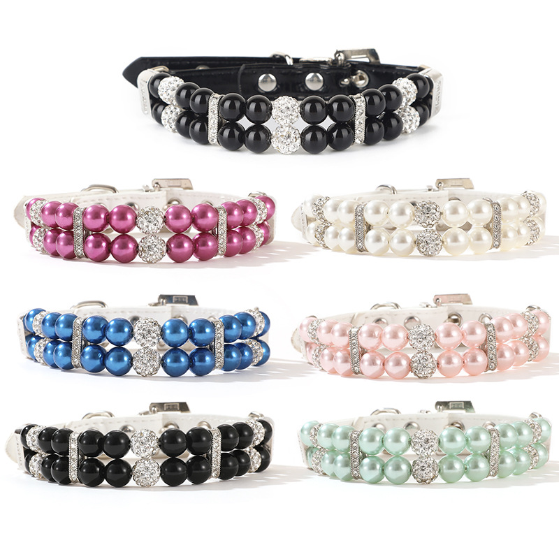 2026 New Luxury Dog Small Medium Dogs, Pearl Cat Collar PU Leather Female Necklace With Crystal Diamond Rhinestone Jewlled For Dogs Wedding