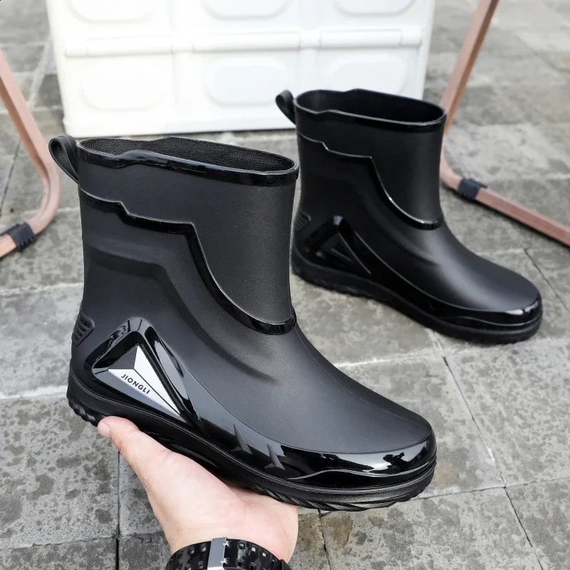 Mens high-end rain boots rain boots medium to long anti slip rain boots and work wool rubber boots 240821