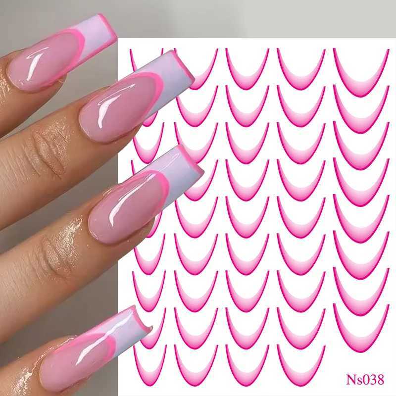 3D Pink Blue Gradient French Style Nail Stickers Design French Line Romance Fashion Gradient Line Nail Art Decal DIY AccessoriesXJ240814