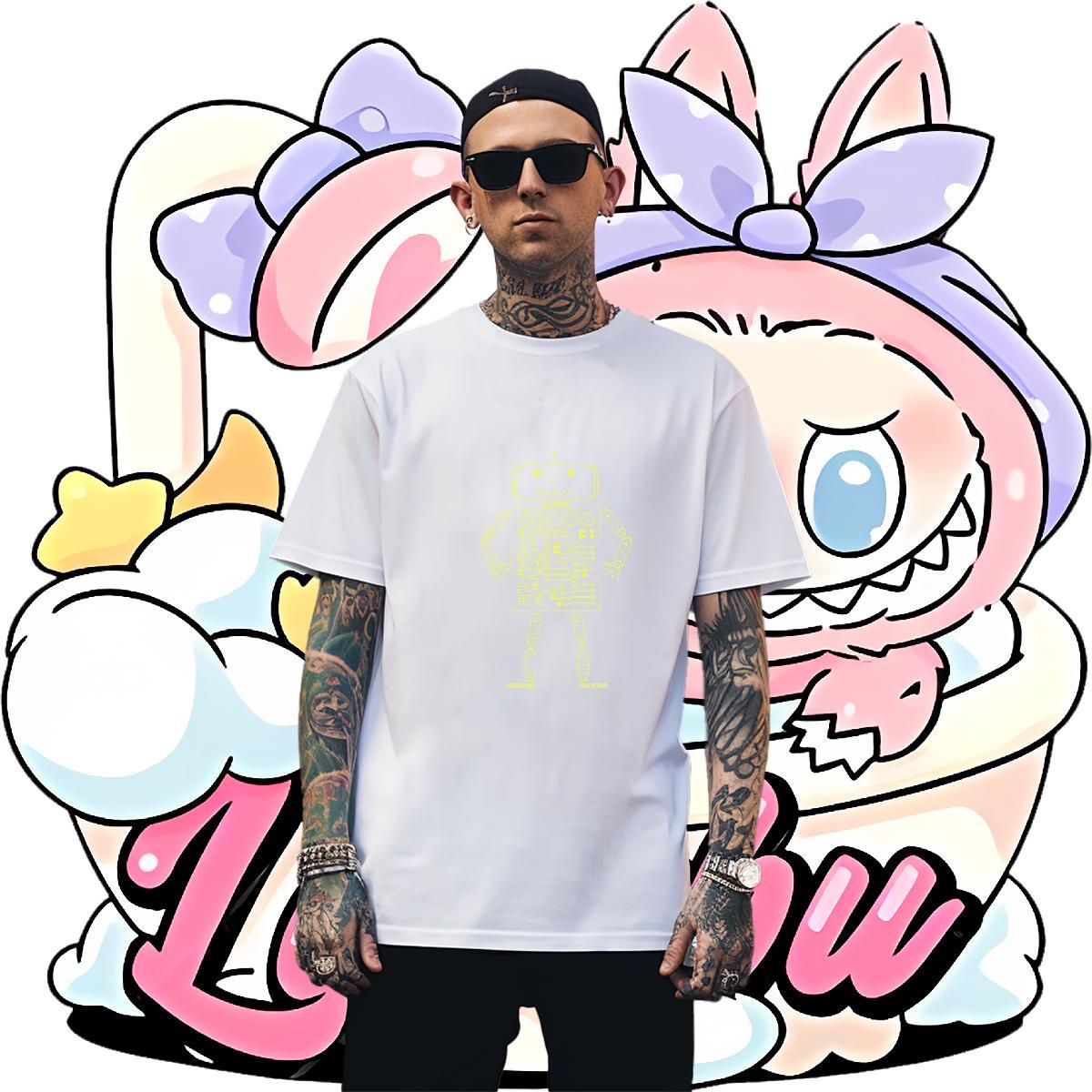 Loose robot Man T Shirts Casual Beach Couples T Shirts 230g Cotton New Breathable Crew Neck Skull Clothes