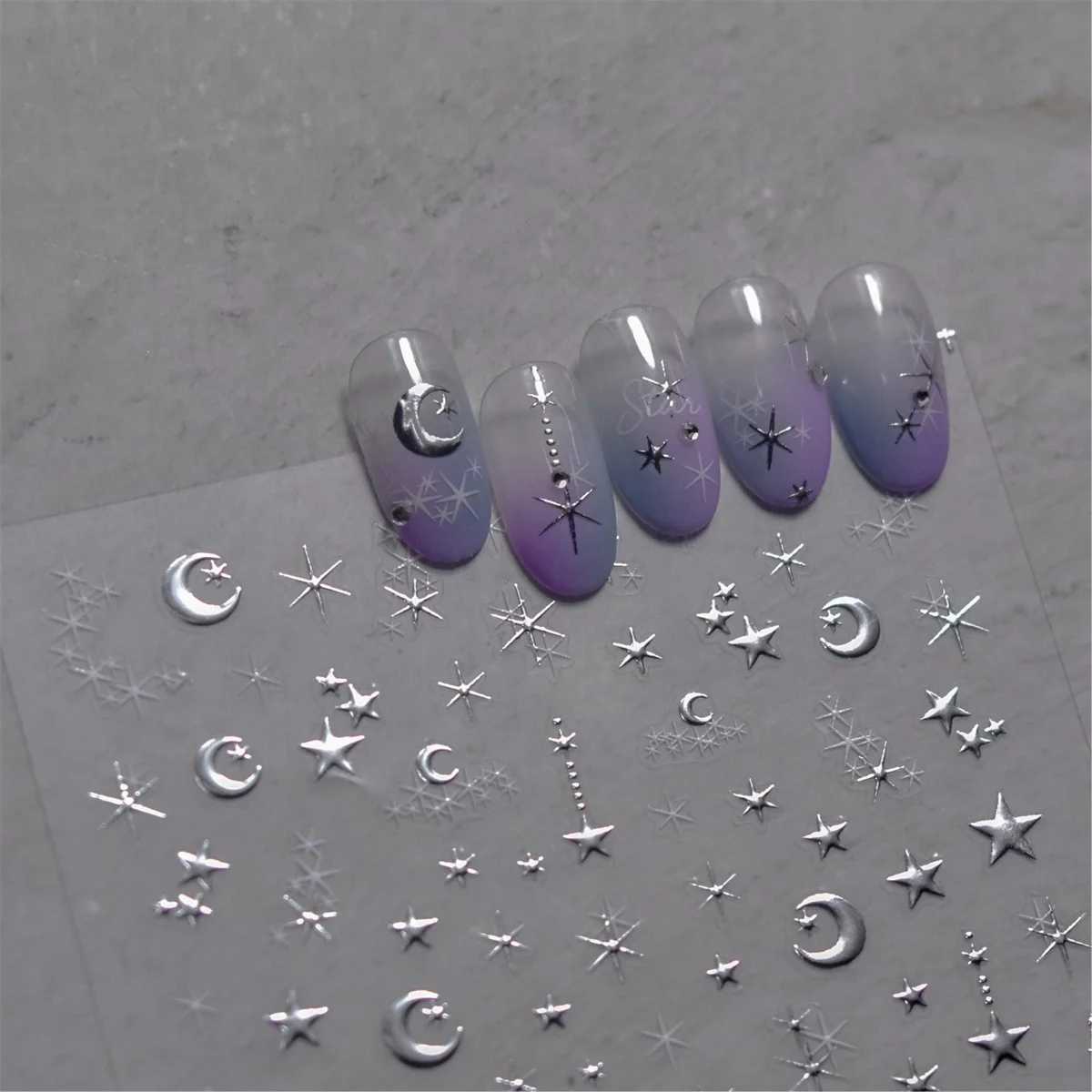 1PC 5D Korean Bronzing Nail Stickers Japanese Gold Silver Star Moon Luxury DIY Nail Art Decoration Decals Manicure AccessoriesXJ240814