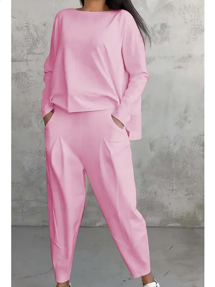 Fashionable Irregular Top Women Set Long-sleeved Loose Female Two Piece Suits Ladies Pocket Trousers Sets Outfit Elegant Clothes 240814