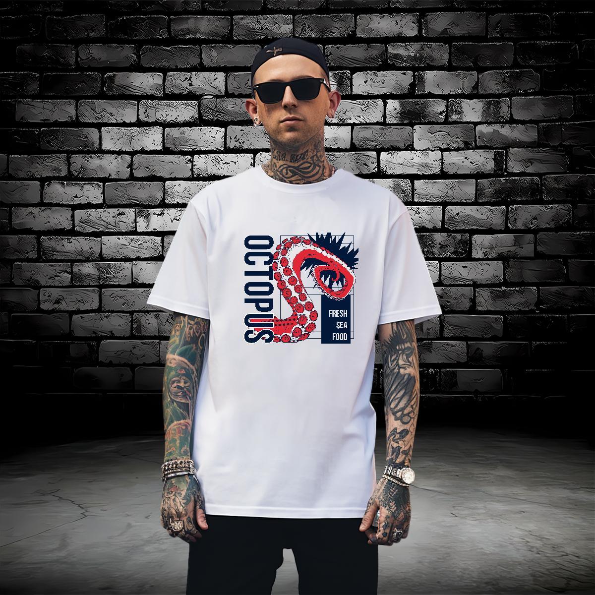 Mens T Shirts 230g 100% Cotton octopus tentacle High Street Hip Hop Breathable Custom Anime Men Tops Tees 2024 DIY Cool Clothings