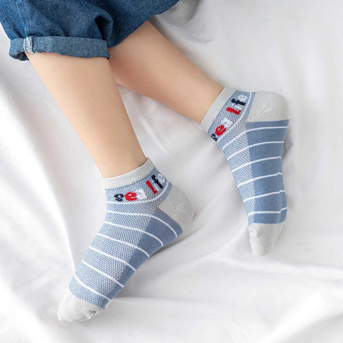 5 pairs of crab bear pattern daily breathable socks for boys and girls spring and summer cartoon net sweat proof socks W240814