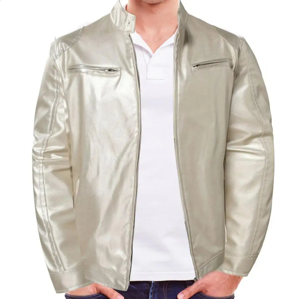 Shiny Gold Leather Jackets For Men Night Club 2024 Mens Fashion Jacket AntiWind Motorcycle Hip Hop Coat y240826