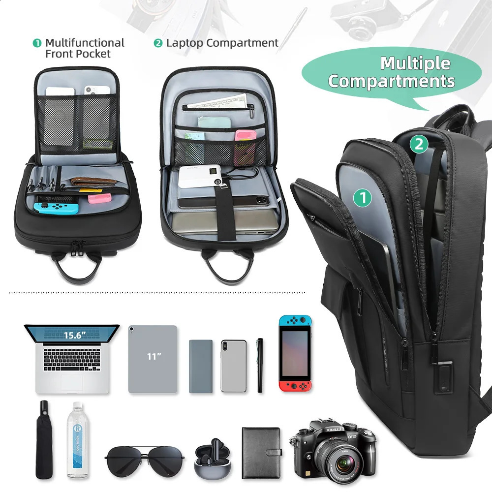 Heroic Knight Trend Backpack Men Multifunction Work Backpack for 15.6 Laptop Waterproof Slim Business Bag College Bag Male 240813