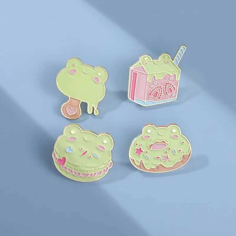 Frog dessert enamel pin donut juice toast burger ice cream bread lapel metal badge animal jewelry gift W240815