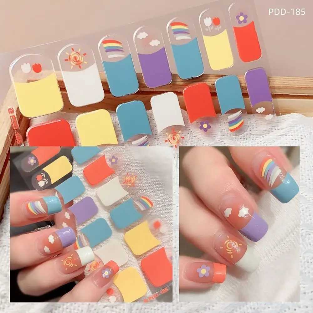 14Strips Gel Nail Stickers Full Cover Floristic Nail Art Stickers Semi Cured Gel Nail Polish Strips DIY Nail Art MakingXJ240814