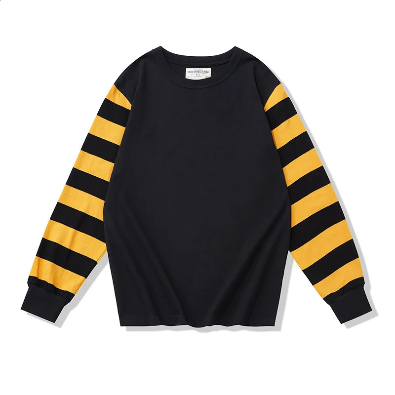 280G Heavyweight Dual Yarn Cotton Spring Fall Fashion Zebra Stripe T-shirt Mens Long Sleeve Casual Loose Tee Premium Basic Tops 240814