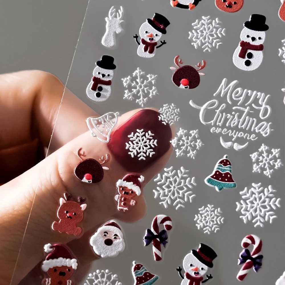 Christmas 5D Embossed Snowman Snowflakes Nail Art Stickers 8*10cm Cartoon Santa Claus Elk Christmas Decal DIY Manicure Decals *XJ240814