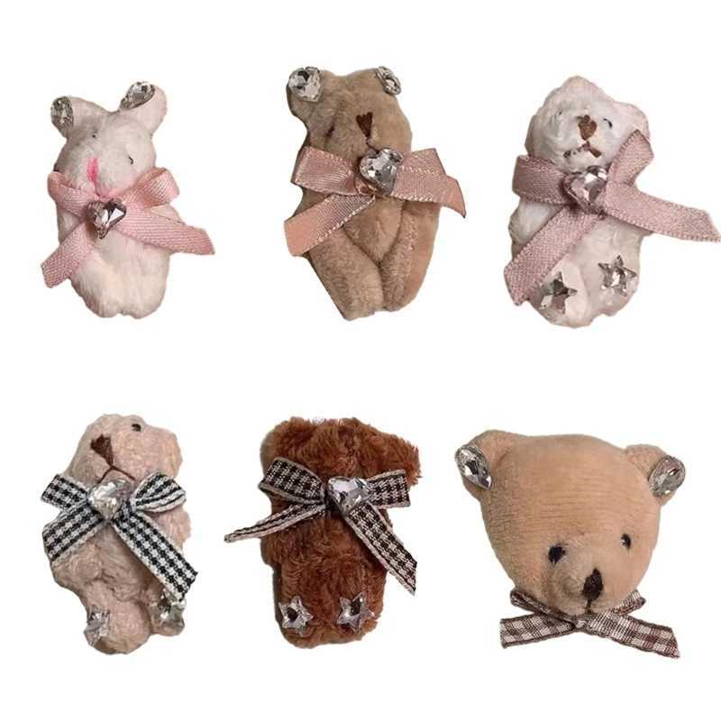 Bow Bear/Rabbit Collar Pin Soft Clothes Badge Plush Animal Brooch Decorative Backpack Hanger Bag Accessories Y08E W240815