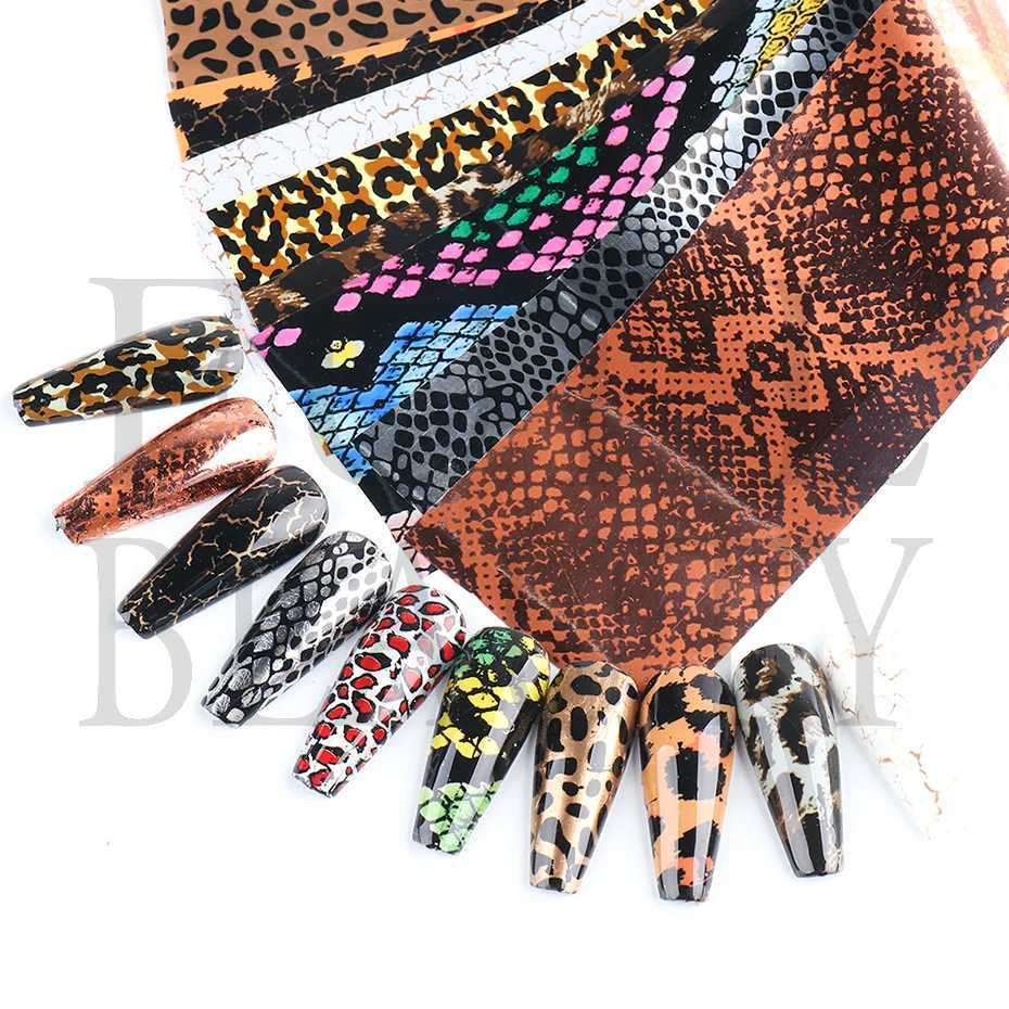 10pcs Leopard Print Nail Foil Sticker Sexy Wild Snake Animal Slider Nail Design Nail Transfer Decals Manicure Decoration LE2023XJ240814