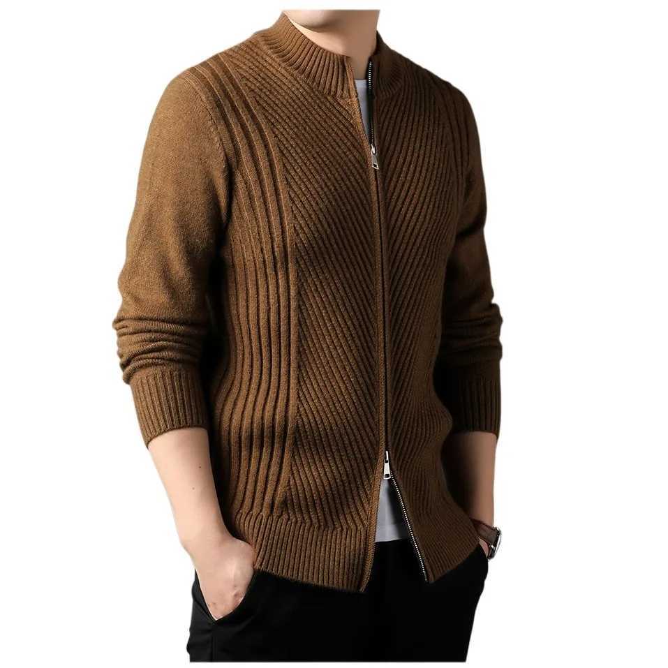 Autumn Winter Knitted Sweater Mens Casual Fashion Solid Color Zipper Knitwear Cardigan Sweaters Jacket Man Jumper CoatXJ240814