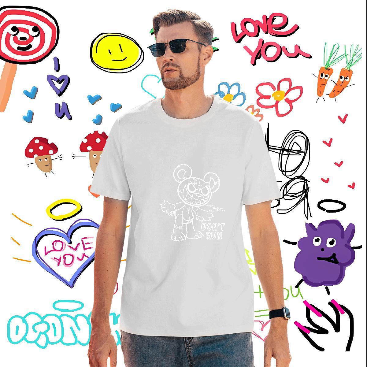 High Quality Men T Shirts bear Breathable Crew Neck Hip Hop Cartoon Printing L-4XL 230g 100% Cotton Men Clothes T-Shirt New Designer Polos
