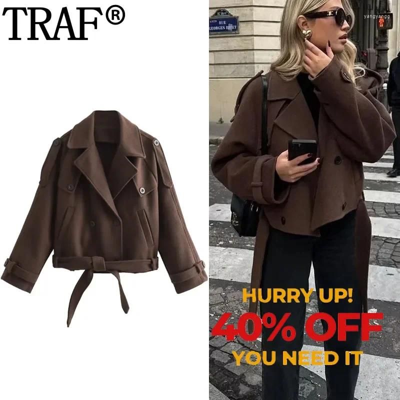 Womens Jackets Woman Trench Coat Double Breasted Brown Cropped Jacket Autumn Winter T For Women Long Sleeve Short Coats Drop Delivery Otpcg