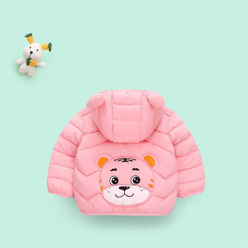 Childrens warm cotton apron jacket girl boy cartoon animal tiger jacket cute thick ear hooded jacket 1 2 3 4 5 years old W240814