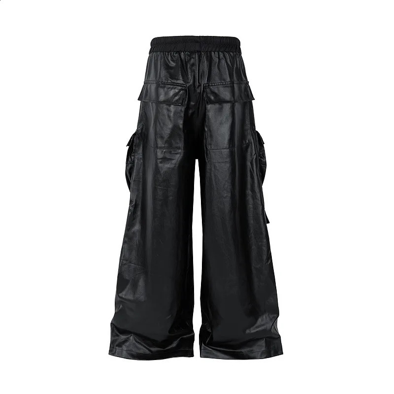High Quality Techwear Multi-pocket Wax Coating Hip Hop Punk Wide Leg Cargo Pants Men Women Harajuku Street Casual Baggy Pants 240814