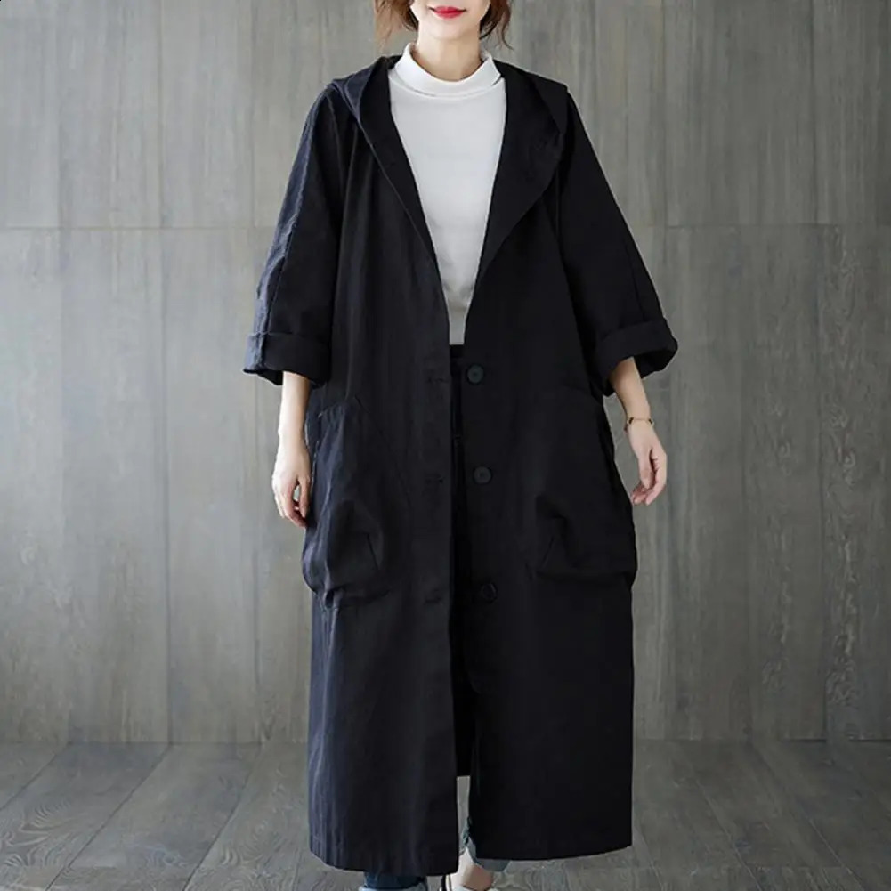 Spring and Autumn Trench Coat for Women Korean Single breasted Medium length Womens Khaki Windproof Pocket sized 240814