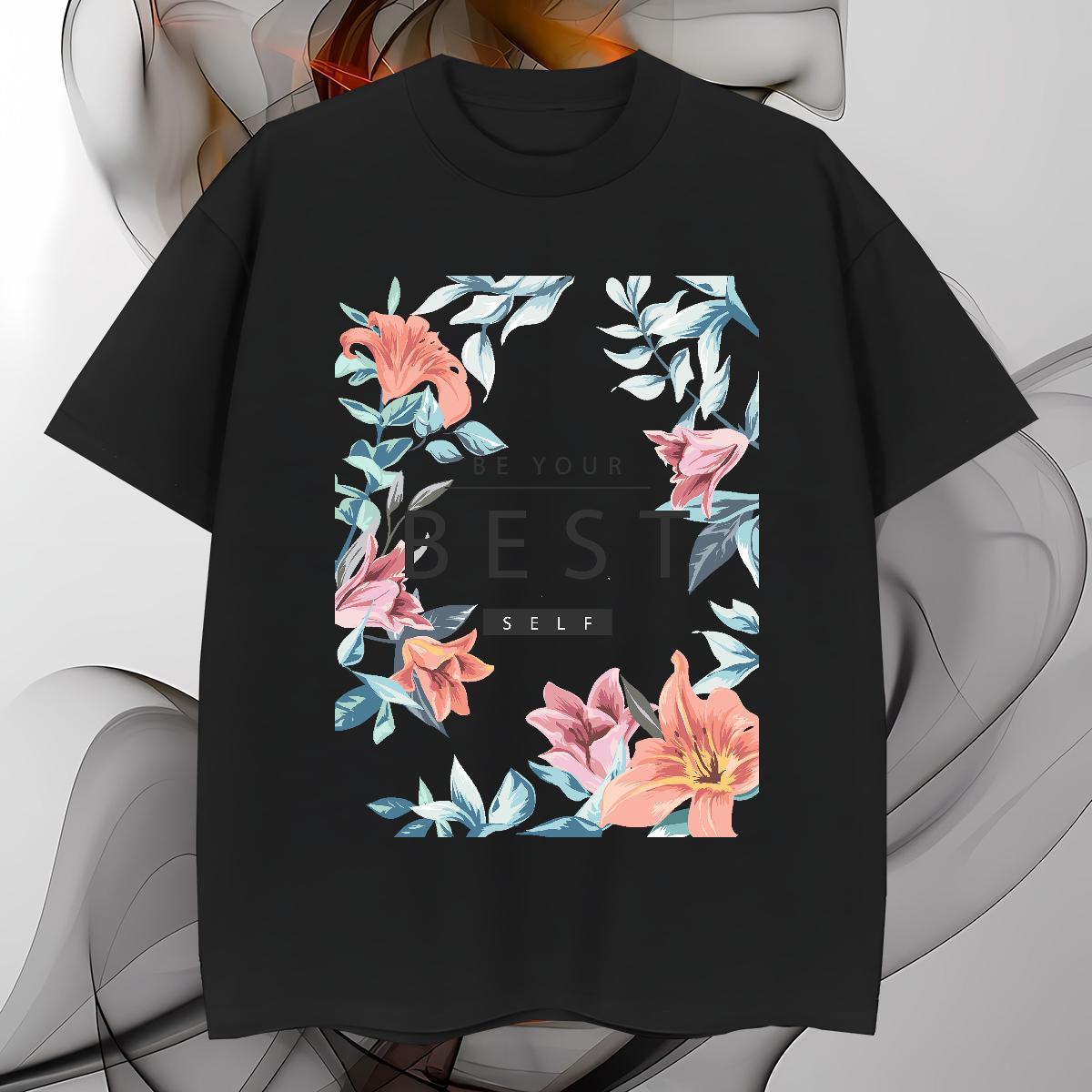 T-Shirts 230g 100% Cotton flower Hip Hop Short Sleeve O-Neck Asian Size Tshirt for Man Woman Fashion Cool Tees