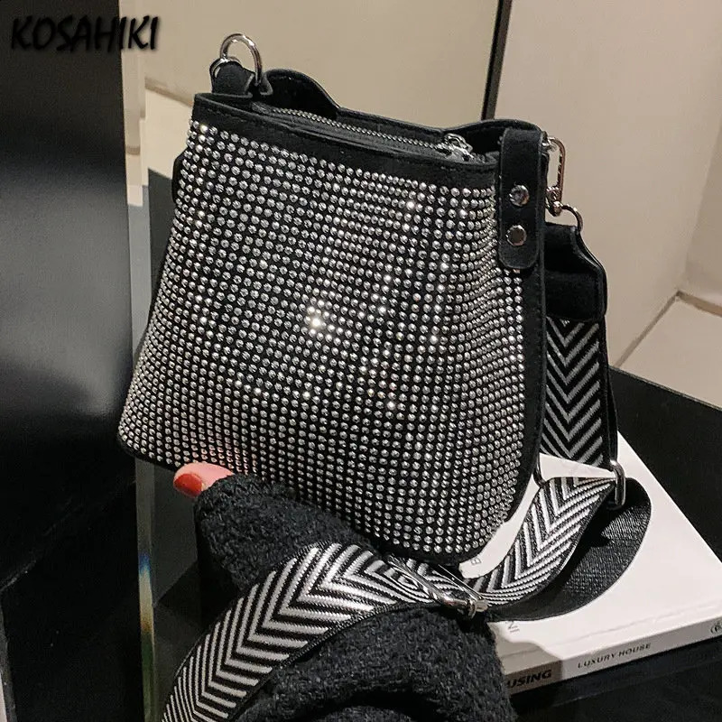 Trendy Vintage Y2k Aesthetic Ladies Crossbody Bags Korean All Match Fashion Grunge Shoulder Casual Diamond Womens Handbags 240815