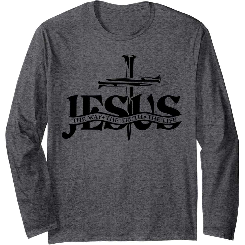 Long Sleeve Shirts for Men sweatshirt Jesus The Way Truth Life Bible Verse Christian Worship Long Sleeve Tee Streetwear Casual tops clothes