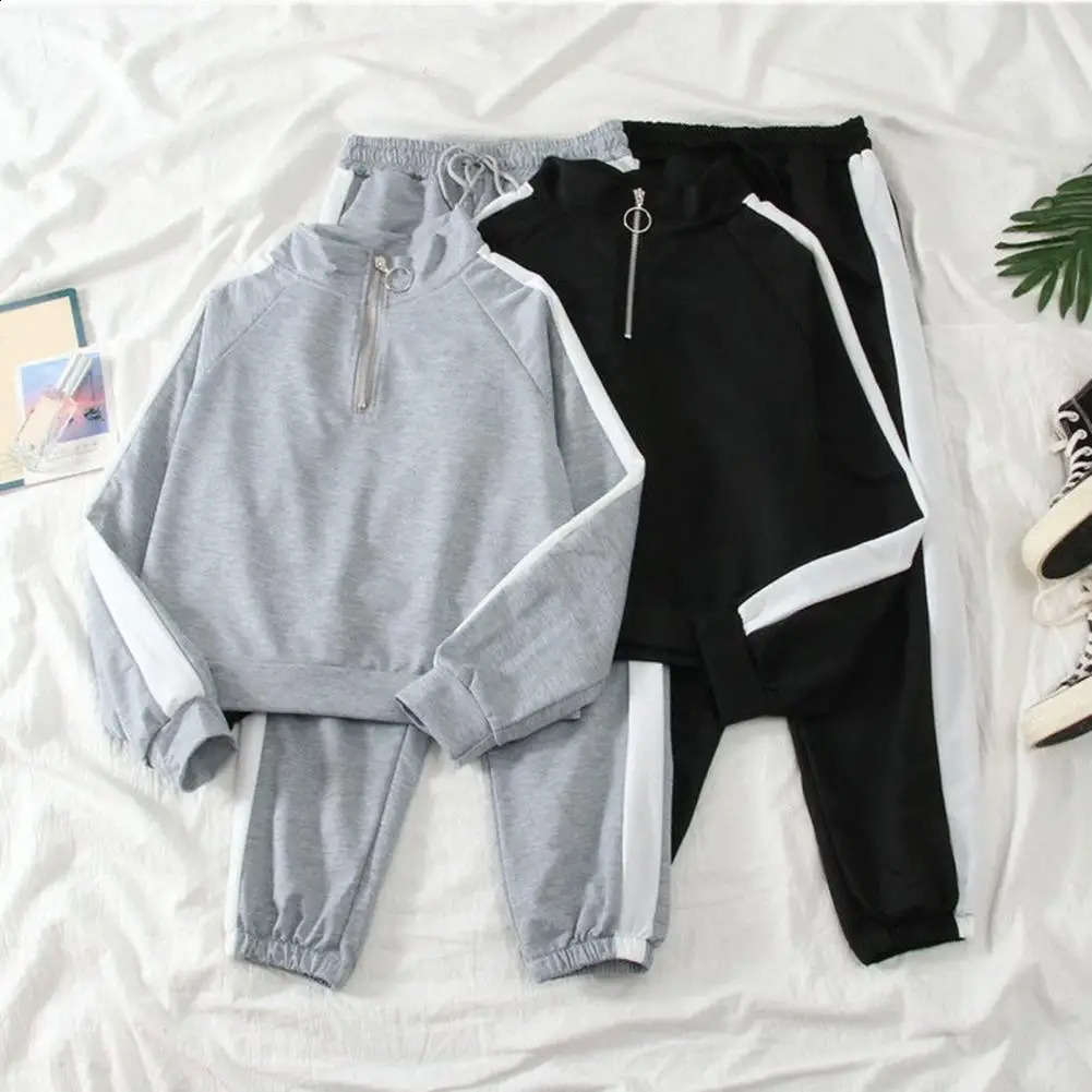 Breathable Women Suit Stylish Womens Tracksuit Set Loose Fit Sweatshirt Pants with Wide Leg Elastic Waist Color for Fall 250210