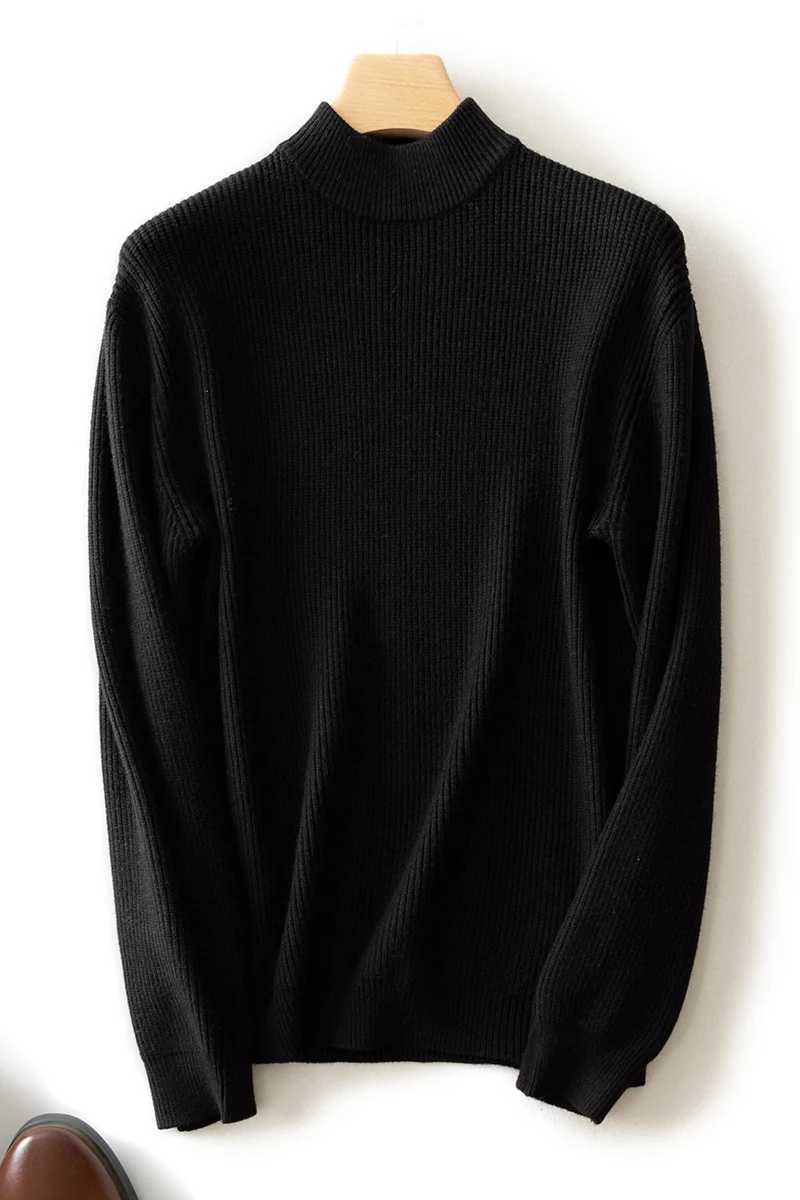 Half Turtleneck Striped Knitted Sweater Mens Autumn and Winter Comfortable Woolen Sweater Pullover Top Casual Mens ClothingXJ240814
