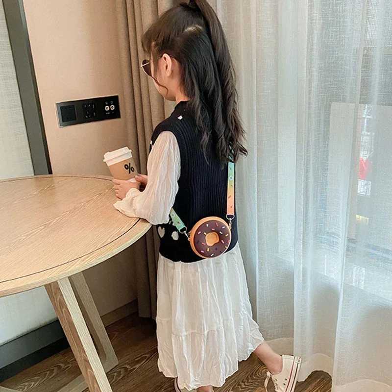 Girls donut cross bag childrens cute shoulder bag boys silicone mini coin wallet childrens rainbow messenger handbag W240813
