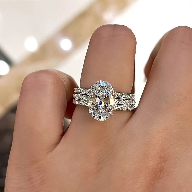 Stunning 3PCS Sterg Sier Wedding Rings Set for Women - Oval Cut 5A Cubic Zirconia Engagement Band Jewelry Set, Bridal Party Ring Gift dh910320090