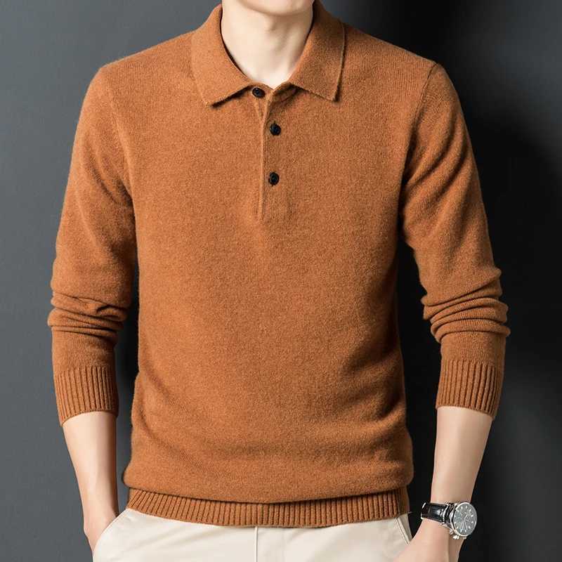 Cashmere sweater mens Polo neck 100% pure wool sweater solid color sweater backing sweaterXJ240814