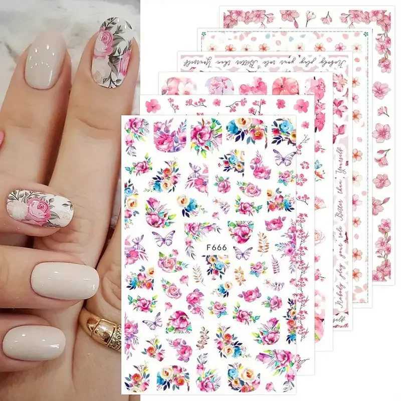 Summer Flower Nail Sticker Black And White Heart Nail Supplies Nail Decal Luxurious Butterfly Stickers For Nails Nail DecorationXJ240814
