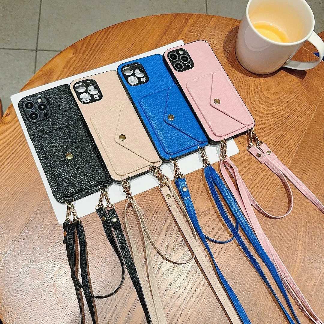 Crossbody Strap Leather Card Slot Pocket Wallet Case For iPhone 11 12 13 14 15 Pro Max Plus Lanyard Phone Bag Cover Purse Y240815