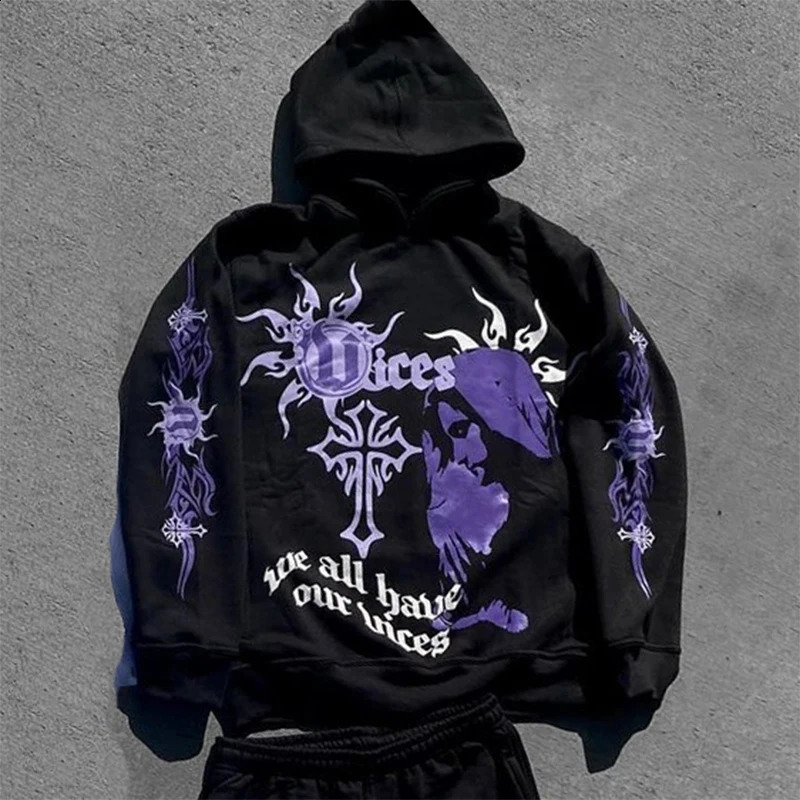 Zip Hoodie Rhinestone demon goth Sweatshirt Sport Coat Pullover Gothic Y2k Long Sleeve Oversized hoodie jacket Mens hoodies emo 240810
