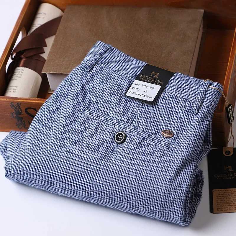 Summer flat bottomed pants mens ultra-thin blue set mens elastic business formal mens 40W240725