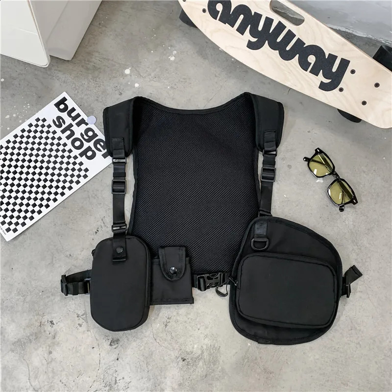 Black Chest Rig Hip-Hop Men Bag Casual Function Outdoor Style Chest Bag Multi Pouch Tactical Vest Bags Streetwear Male Waist Bag 240815