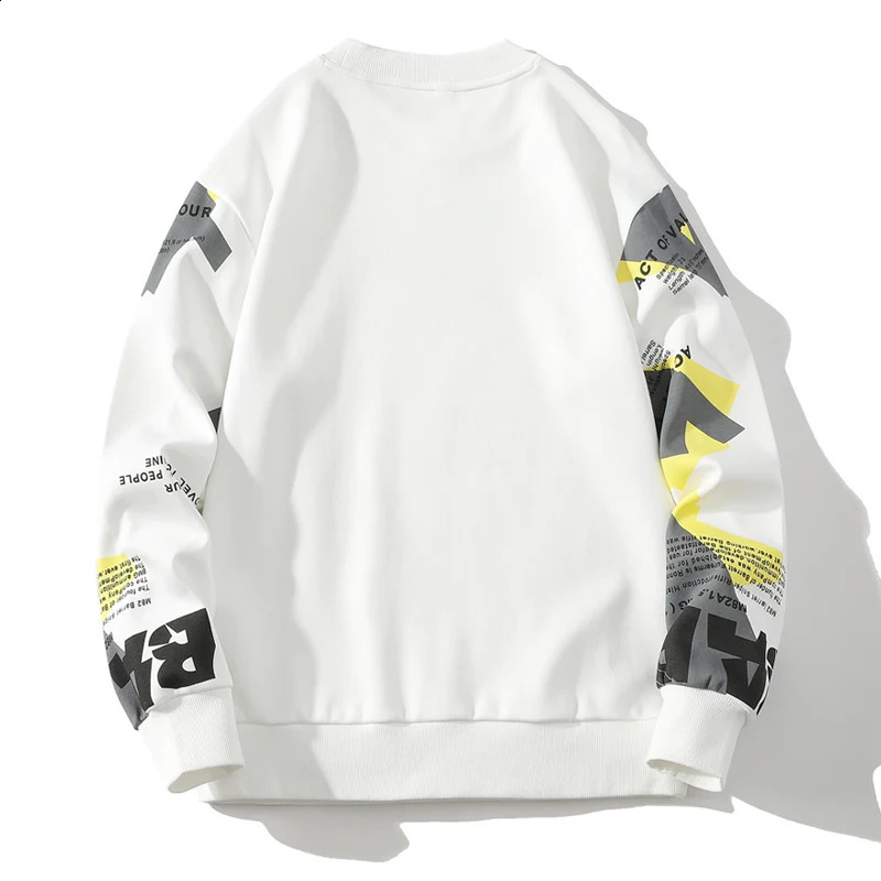 Autumn Spring 2024 Mens Hoodie Sweatshirt White Printed Hip Hop Punk Pullover Streetwear Casual Fashion Clothing Oversized 5XL 240814