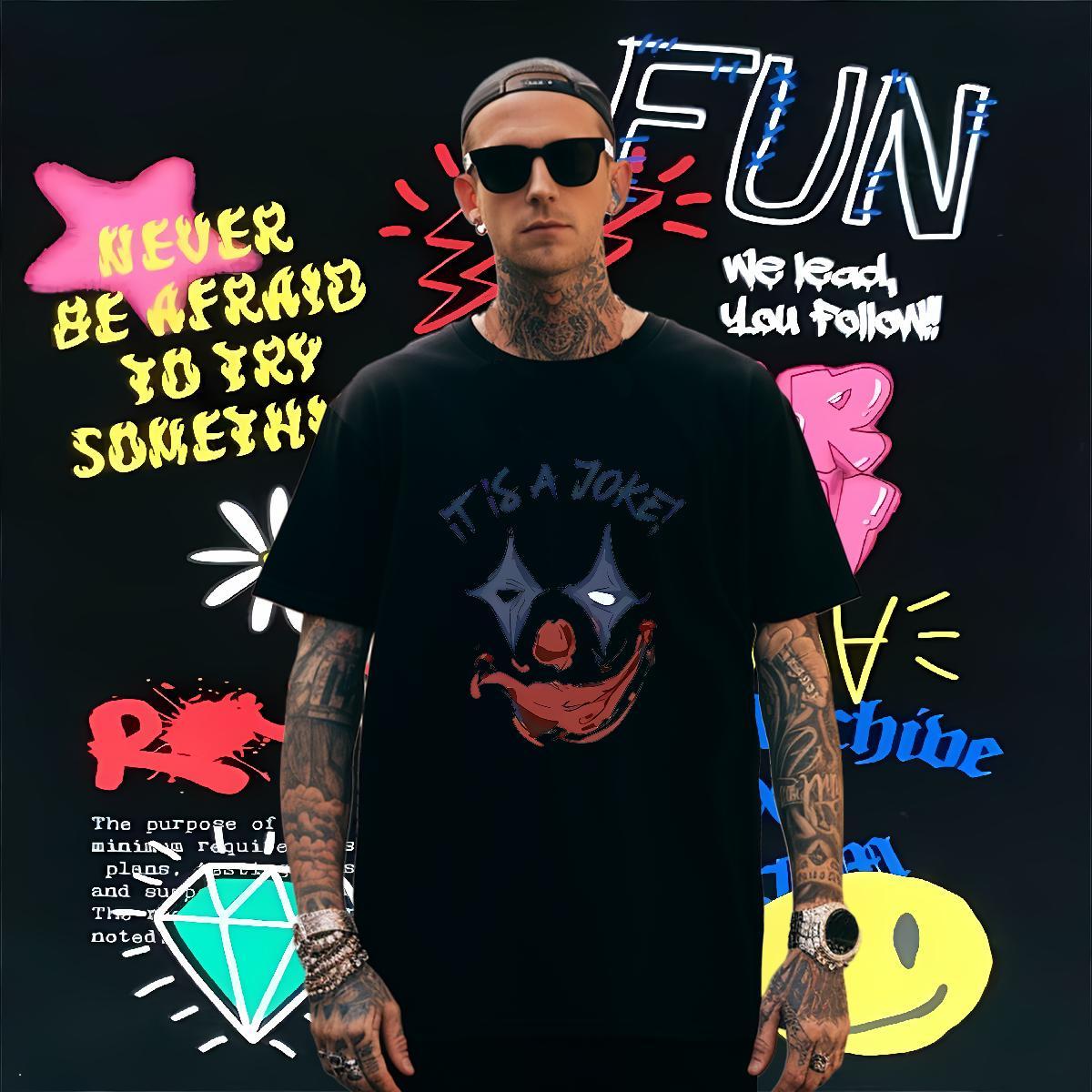 T-Shirts 100% Cotton 230g clown Sport Short Sleeve O-Neck Black Oversized Men Tops Tees Factory Direct Popular Tops Shirt