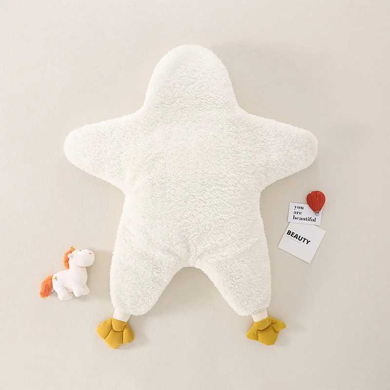 Umorden Baby Winter Wearable Swaddling Blankets Infant Sleep Sack Bag White Goose Costume Romper Outwear Warm Fleece Y240814