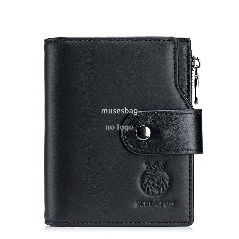 The first layer of cowhide RFID anti-theft brush leather wallet Europe and the United States retro men's short vertical money clip wholesale
