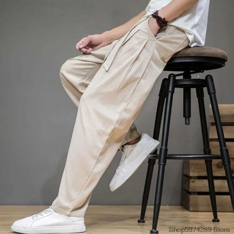 Spring cotton linen pants mens elastic waist casual harem pants loose sports pants traditional Chinese Trousers pantalons hommeW240725