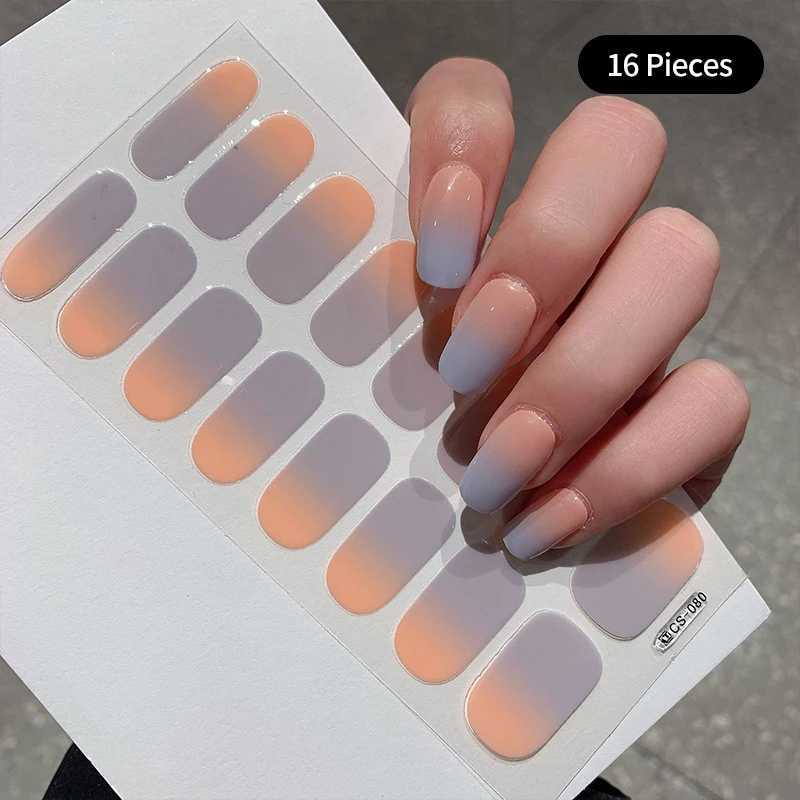 Gradient Color Nail Stickers Baking Free Salon Finished Nail Patch Full Cover Adhesive Nail Wraps DIY Nail Art Manicures DecorsXJ240814